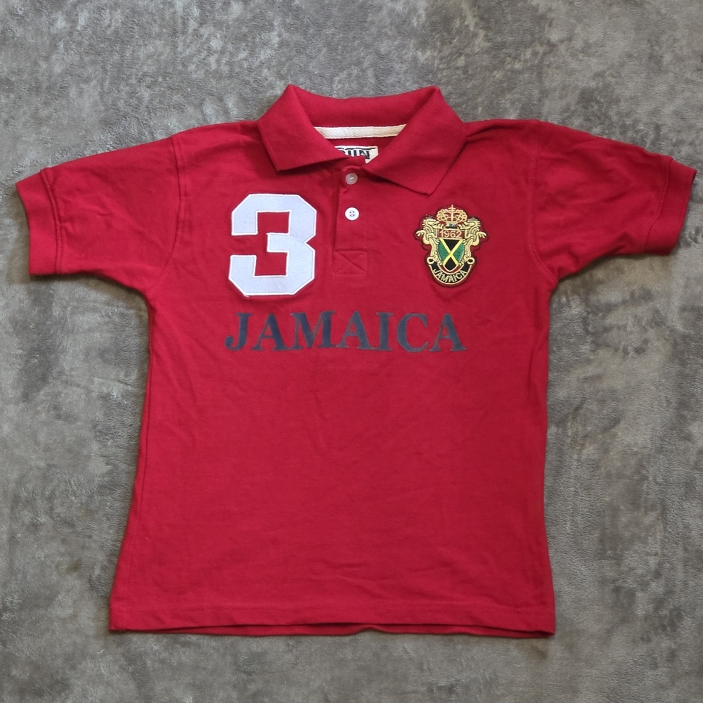 Sun & Sand Kids Red Polo Shirt with Jamaica Embroidery